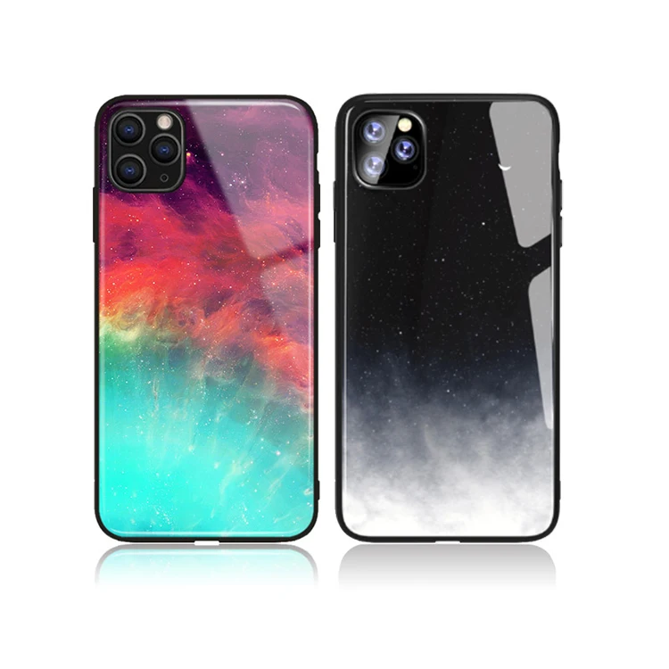 

Luxury Starry Sky Back Cover Mobile Phone Tempered Glass Case For 11 12 mini Pro Max, Red / black