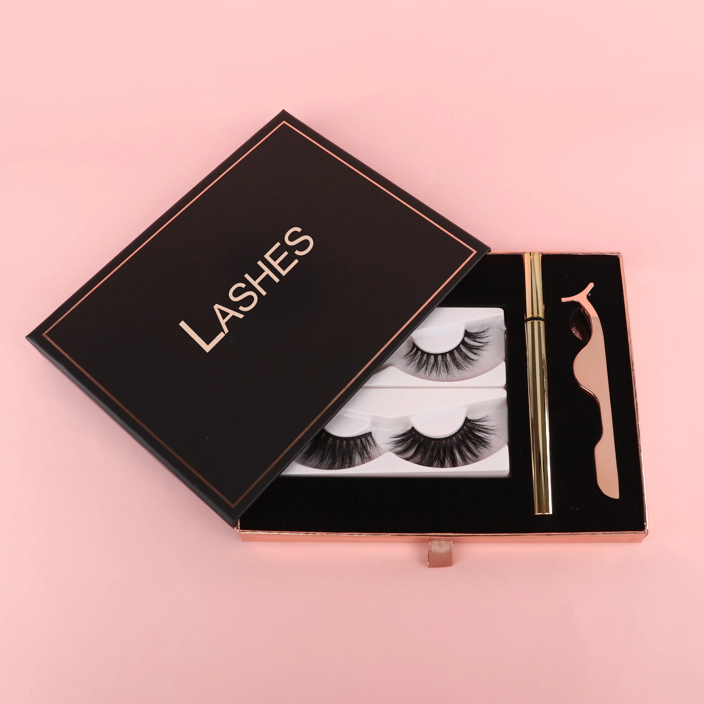 

2 Pairs Eyelash Display Storage Box Portable Daily Makeup Own Logo Package, Natural black