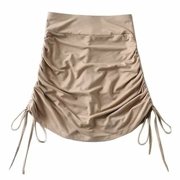 

Wholesale new women clothing knitted short skirts lace up sexy solid color split mini skirt, Picture color