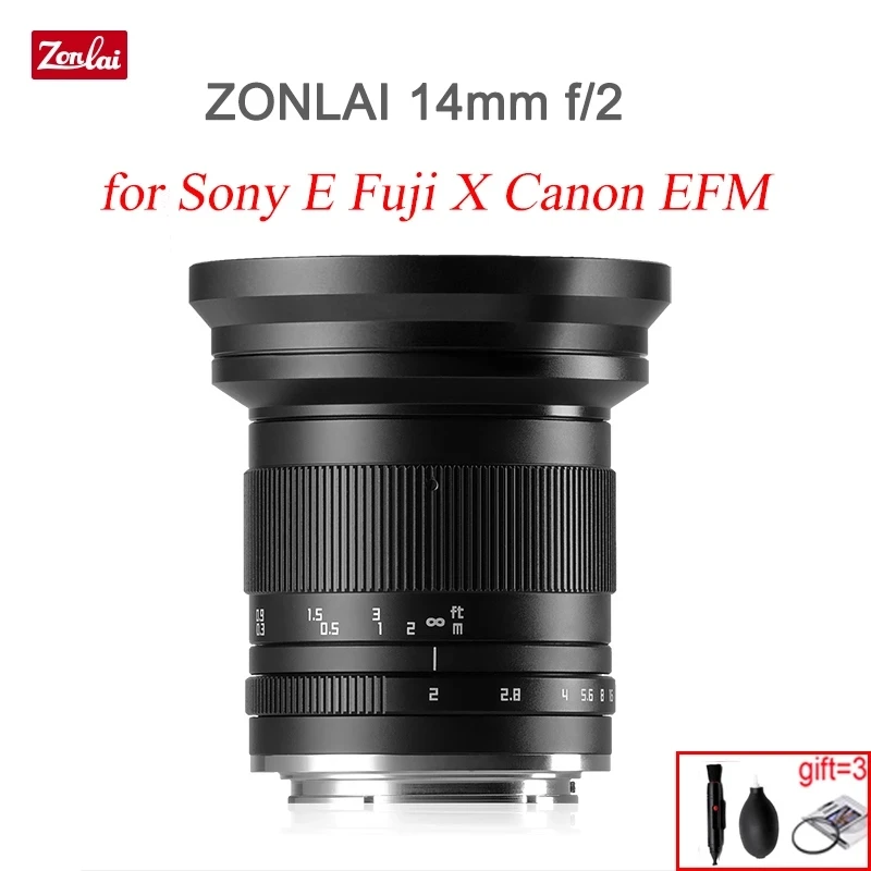 

Zonlai 14mm F2 Ultra Wide Angle Manual Focus Prime Lens for Fujifilm X Sony E-mount Canon EOS-M EFM Camera A7 A6400 X-T30 X-T4