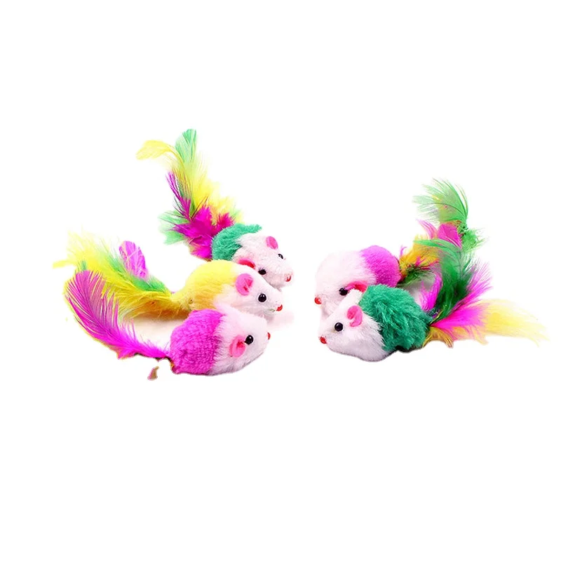 

Cheap Small New Design Colorful Interesting Feather Stick Toy Mouse Shape Cat Toys, Mixed color