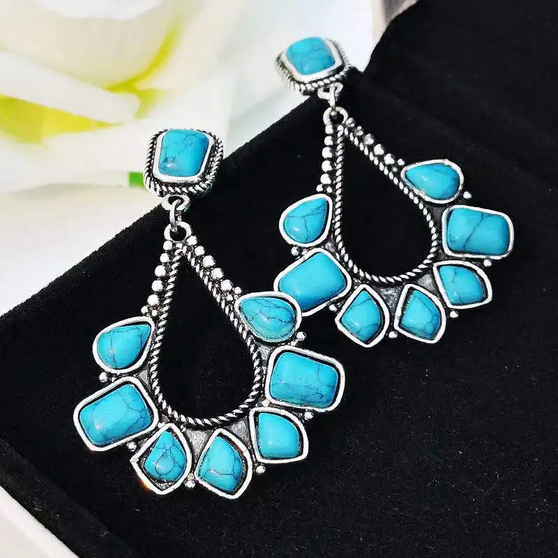 

Geometric Gorgeous Vintage Bohemian Turquoise Teardrop Earrings