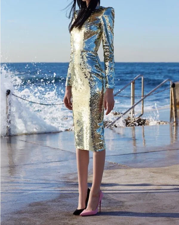 

2020 new arrival slim dress women evening dress long sleeve with O neck sequin evening dress for hot ladies for night club