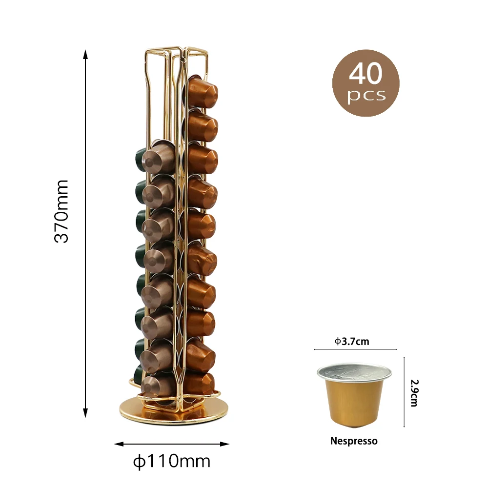

Wideny Gold Metal Iron 360-degree Rotation Nespresso Coffee Capsule Holder With 40pcs Nespresso