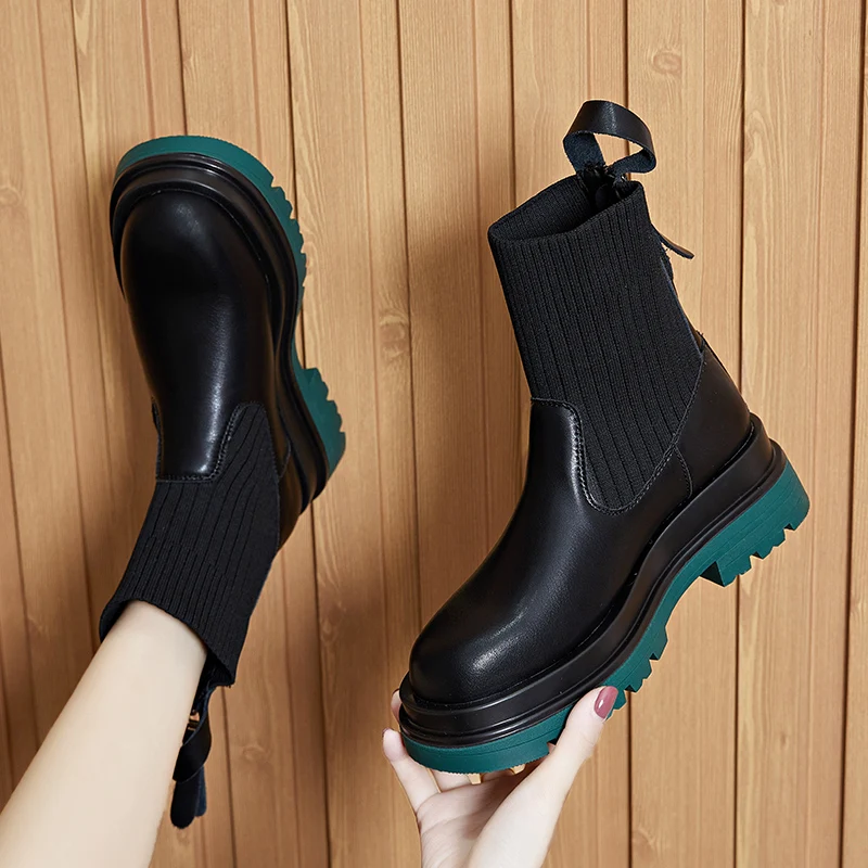 

Ins Fall/Winter Lacing Back Zipper Martin Boots, Thick Bottom Sports Women Boots, Ankle Boots Women Shoes Women's Boots, Black,white