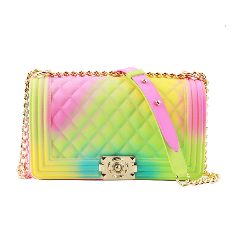 Women rainbow candy Color Designer Hand bags Ladies Shoulder Bag PVC Fashion purse and Handbags Matte Rhombic Jelly Bag