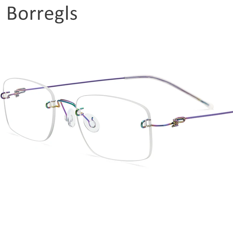 

Borregls Rimless Titanium Alloy Glasses Frame Men Ultralight Square Prescription Eyeglasses Women Myopia Optical Eyewear 1002