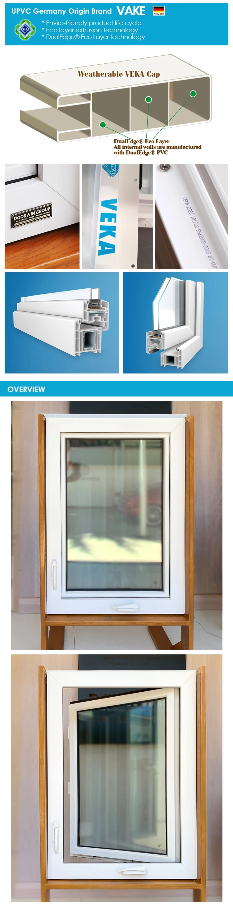 High Quality Customized PVC  For House Low Price Sliding   Fixed  Profile Tilt & Turn Windows