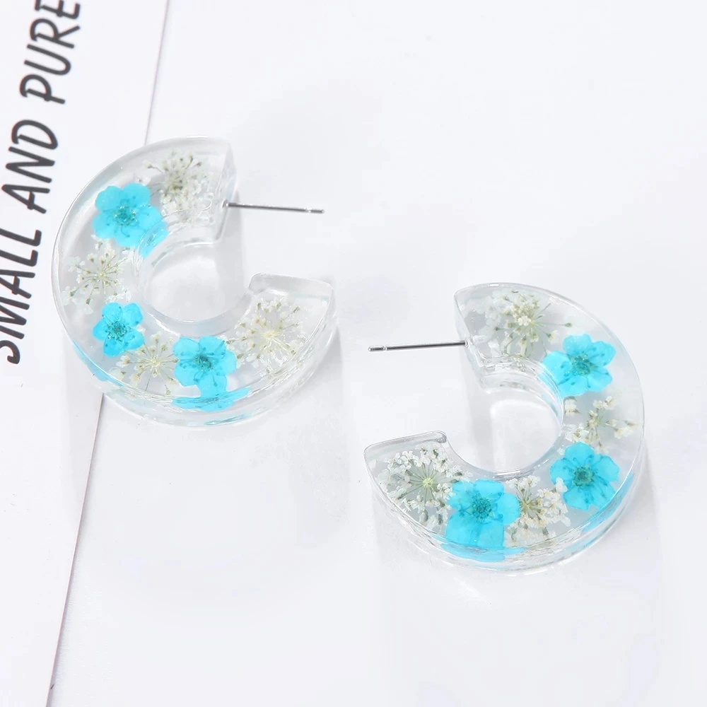 

Kaimei Gilrs 6 Color Wholesale Jewelry Pendientes New White Geometric Half Round Resin With Flower Stud Earrings For Women, Many colors fyi