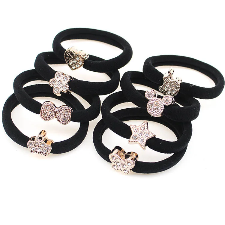 

Girls black flower bead plastic custom nylon elastic character hair ties rubber bands for women accessories