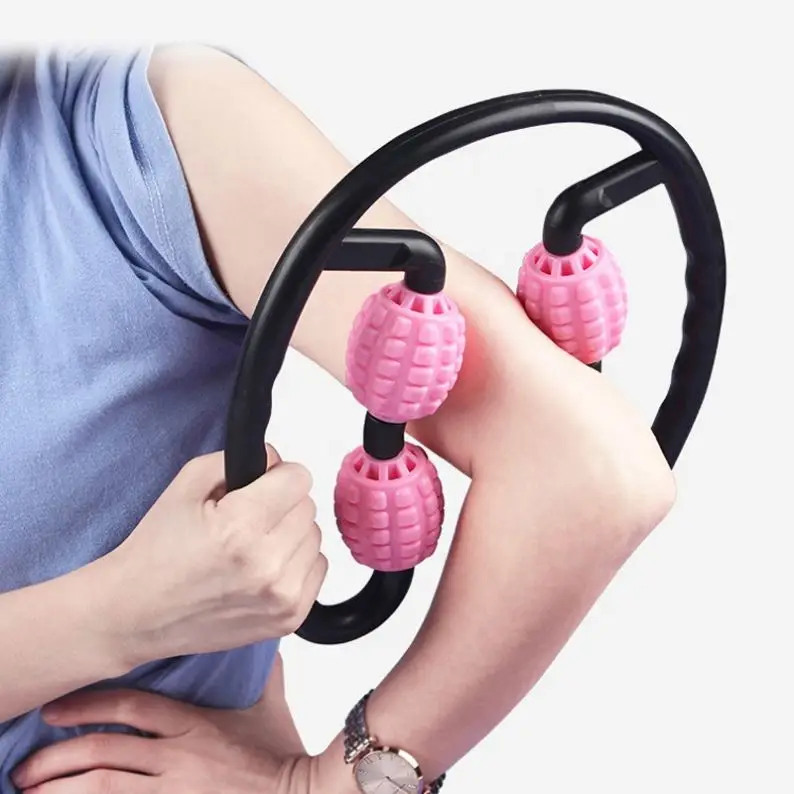 

Multifunctional Handheld 360 Degree Foam Massager Relax Muscle Four Roller Massage Stick Yoga Fitness Circular Massager, Purple, blue, pink