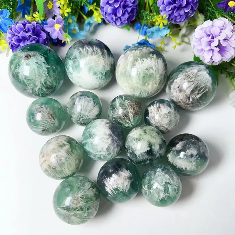 Wholesale Snowflake Fluorite Quartz Crystal Ball Polished Well Fluorite Healing Stone Crystal Sphere