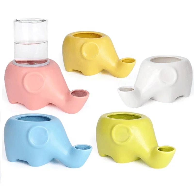 

Automatic Drinking Fountain For Cats And Dogs 500ml Ceramic Cartoon Elephant Cat Water Bowl, As picture