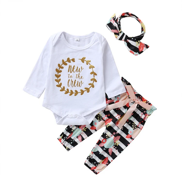 

Customized Romper Pants Set Printed Bowknot Letter One-piece Long Sleeve Two-piece Baby Girls' Clothing Set Clothes