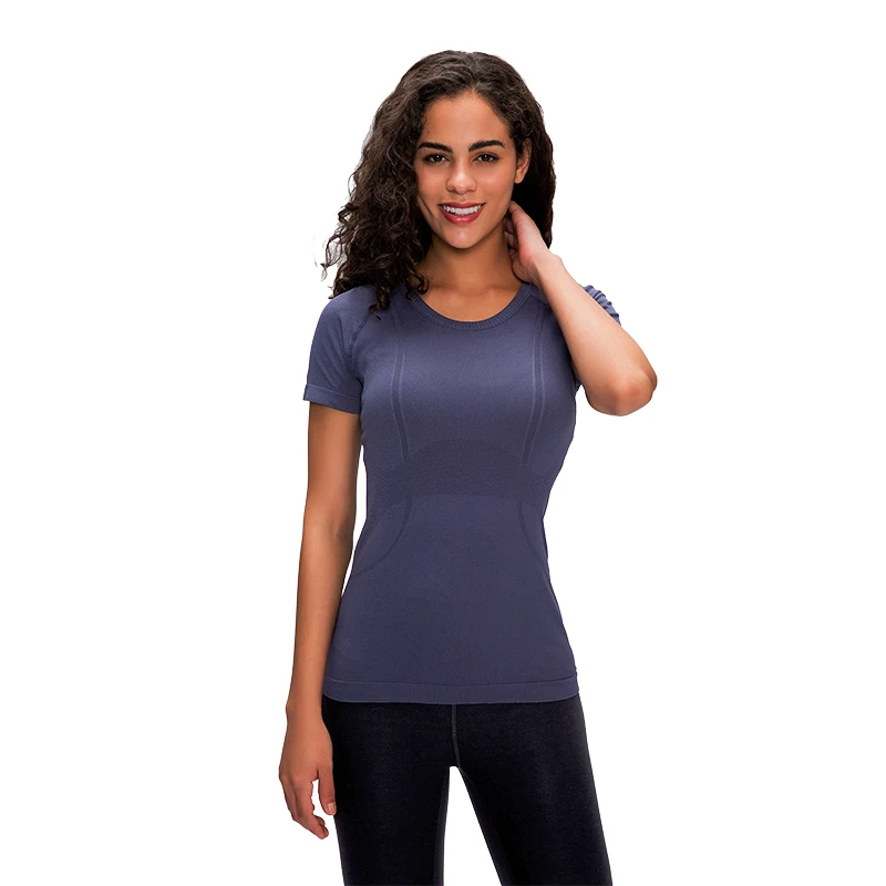 

Ladies Short Sleeve Round Neck Sports T-Shirt Running Fitness Top Slim Breathable Yoga Short Sleeve, Customized colors