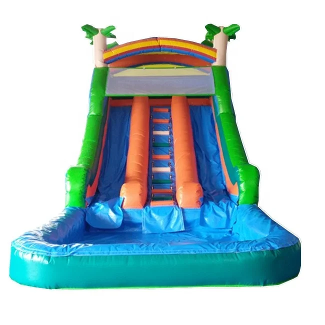 

Inflatable Palm Tree Water Slide with Pool / Inflatable Wet Slide with Pool / Inflatable Slip N slide for Kids, As picture or be customzied