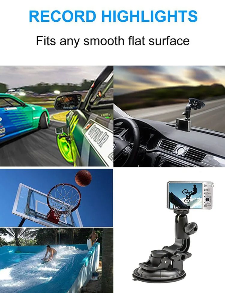 Adjustable 90mm Big Suction Cup Action Camera Car Mount Holder For Dvr
