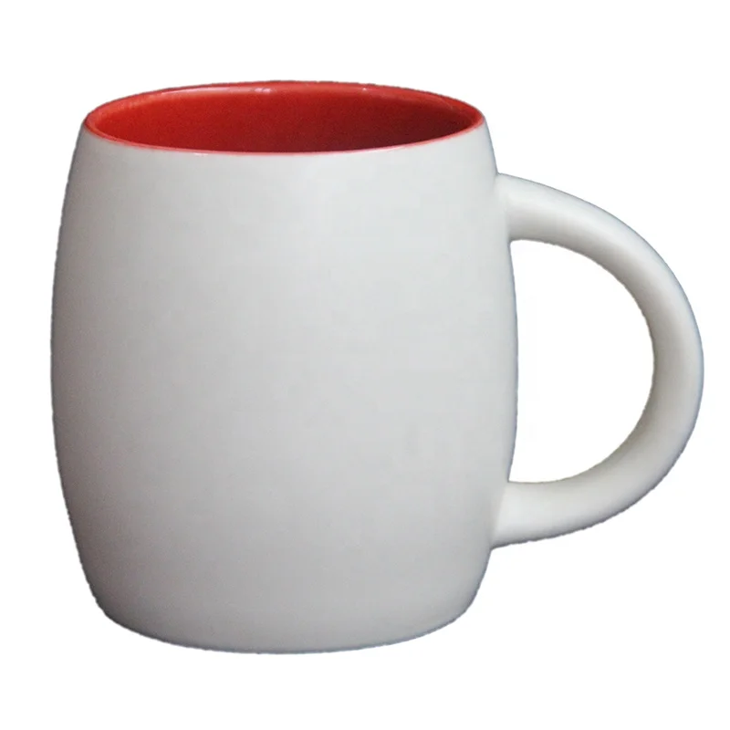 

Dehua factory direct sell Amazon hot selling white outside red inside beer shape 400 ml ceramic mug cup, Customized colors acceptable