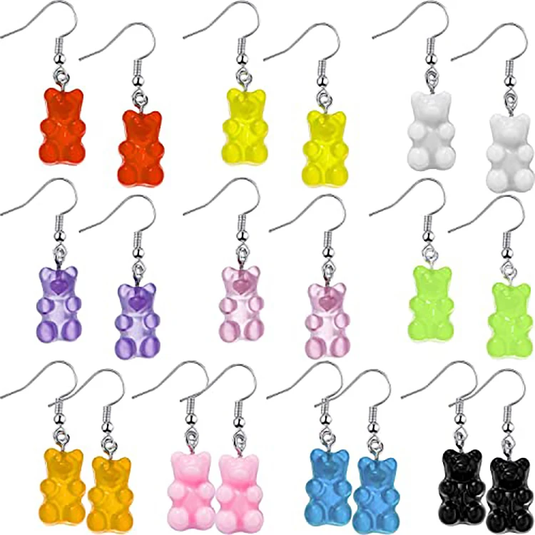 

Hot Sale Colorful Cartoon Dangle Resin Drop Earrings Candy Bear Earrings Gummy Bear Earrings for Girls