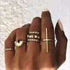 7pcs/Set Ladies Punk Gold silver Color Gear Stick Cross Shaped Rings Sets For Women Fashion Party Street Style Gold Ring