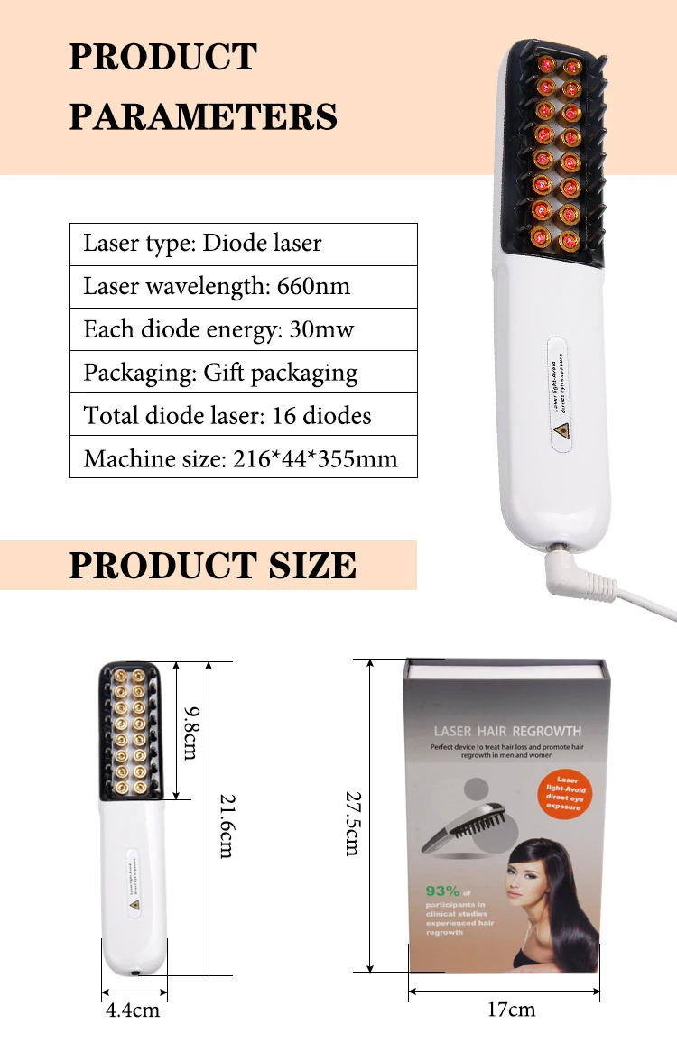CE 16 Diode Laser 660nm Wavelength 30mW Comb For Anit-Hair Removal Hair Loss Regrowth Treatment