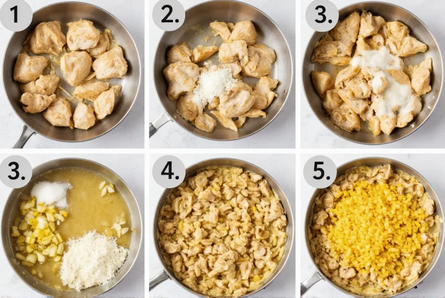 Step-by-step preparation of dairy-free white chicken chili showing ingredients, cooking process, and final presentation