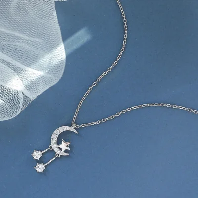

925 plated silver moon and star necklace, 1 color