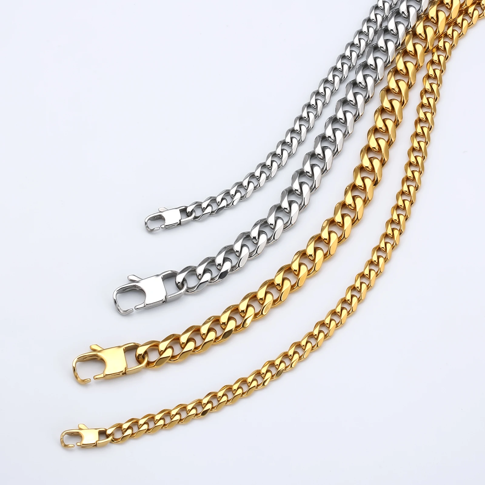 KRKC 3mm Mini Miami Curb Cuban Link Jewelry 18k Solid Gold Plated Mens Custom Cuban Necklace Stainless Steel Cuban Link Chain