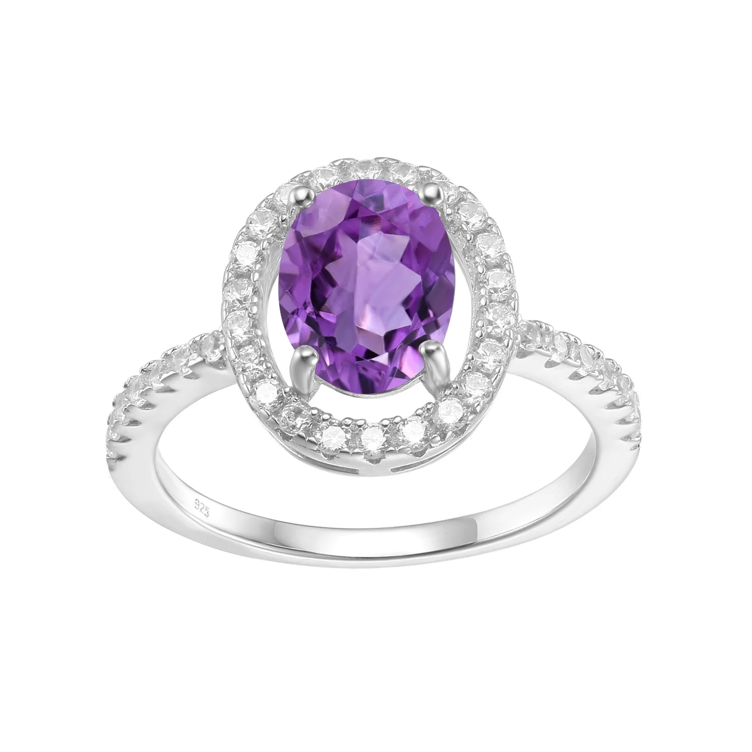 

Abiding Classic Fashion Bohemian Jewelry CZ Pave Natural Amethyst Gemstone 925 Silver Halo Ring Engagement Rings