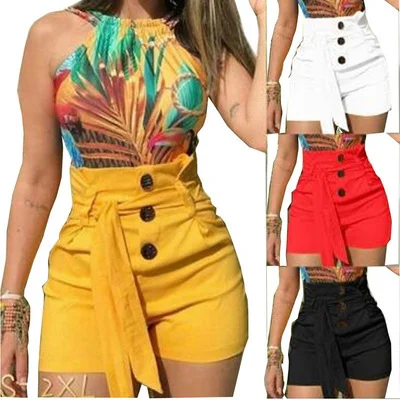 

Women Retro Casual Fit Elastic Waist Pocket Shorts Bandage Shorts High Waist String Pantalones