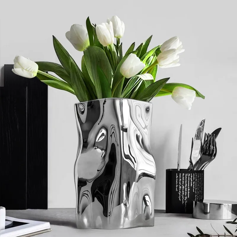 

Nordic Style Luxury silver plating Ceramic Vase Morden Vases For Flowers Home Decor