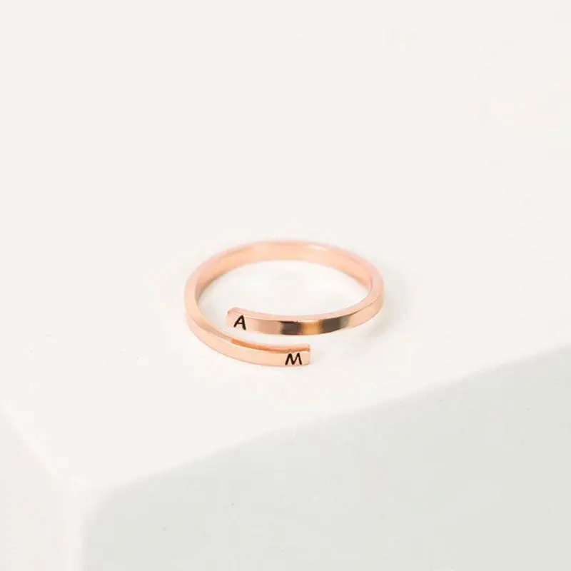 

Custom Letter Birthday 14K Gold Plated Jewelry Stainless Steel Couple Rings, Rose gold \ golden \silver