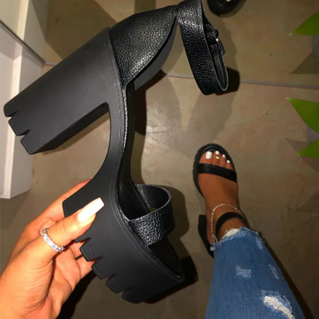 

PU Leather Strap Neon Color Sandals Women Platform High Heels for Girl