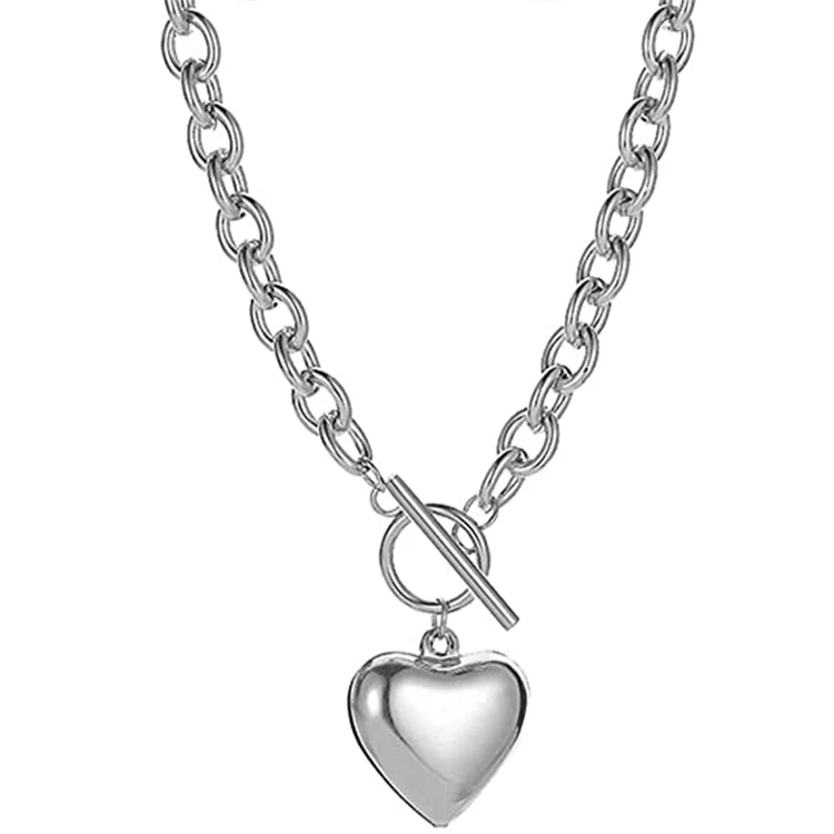 

Hypoallergenic 18K White Gold Chain Heart Necklace for Women, Silver plated