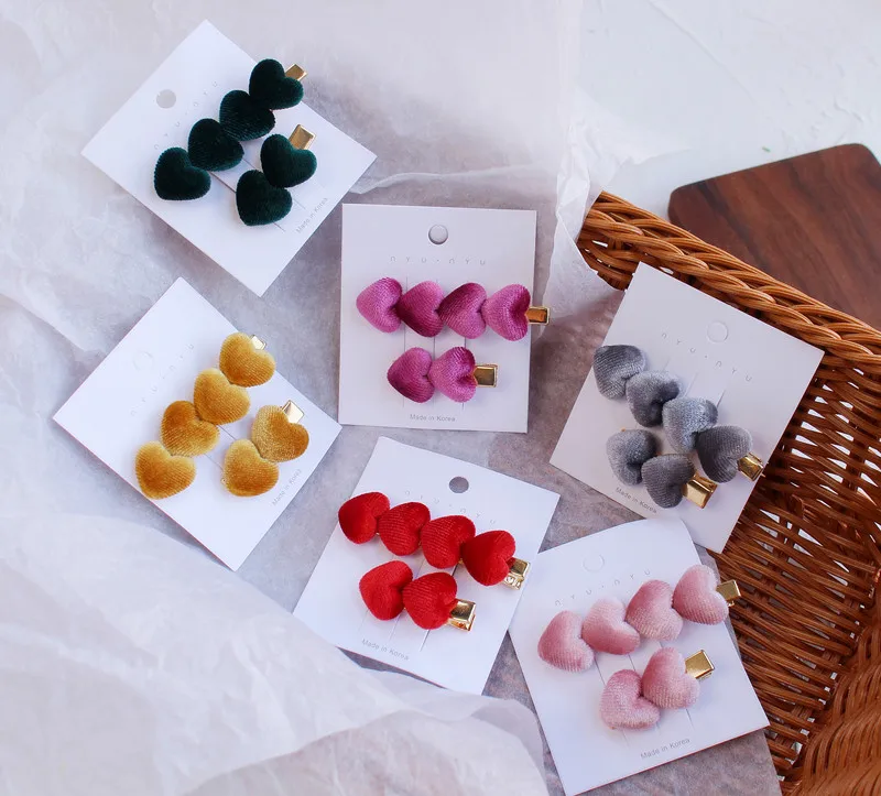 

Winter New Trendy Korean Style Plush Heart Shape Hair Clips Alloy Clips Heart Hair Barrettes Set Accessories For Women Girls