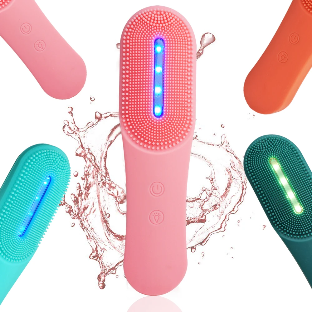 

USB Rechargeable Silicone Electric Sonic Facial Cleansing Brush Cleanser, Pink, orange, green, dark green