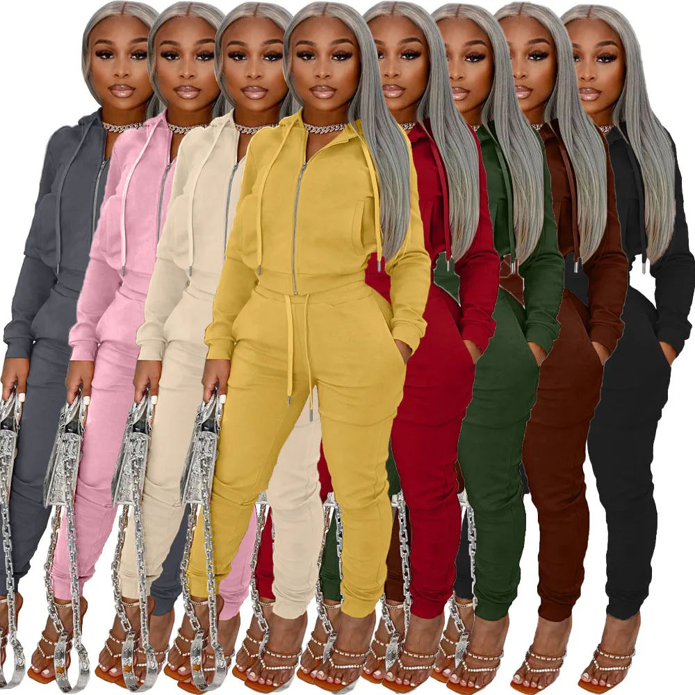 

Autumn Workout Clothes Plain Mock Neck Long Sleeve Ladies Trousers And Top Fitted Two Piece Tracksuits For Women -PT, Green,yellow,gray,white,coffee,pink,red,black