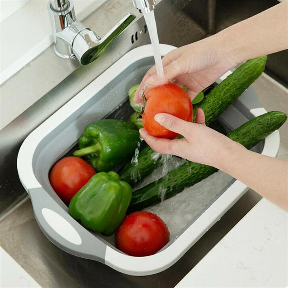 

4-in-1 Multi-board Dayvion Kitchen Foldable Chopping Cutting Board Storage Drawer Drain basket Tray No More Tools Drain Basket, As photo
