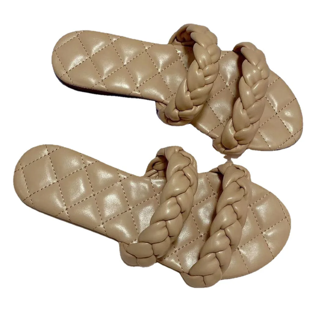 

2021 New Arrival Summer Beach Seaside Trendy Slippers Braided Straps Open Toe Soft Bottom Hollow Ladies Summer Slippers