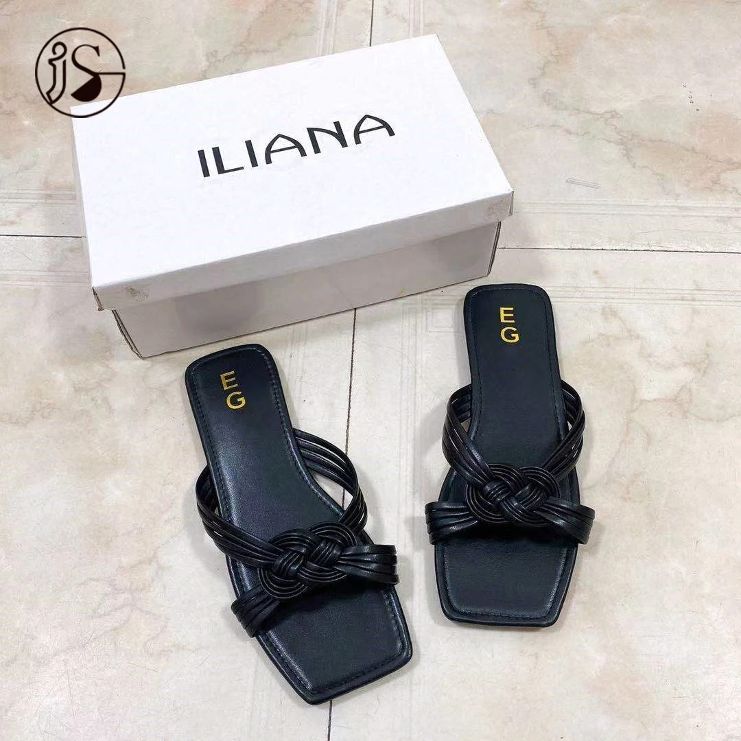 

Customized hot fashion women cross-border flat-heeled flat slippers ladies slides square toe solid 2021 flip-flops