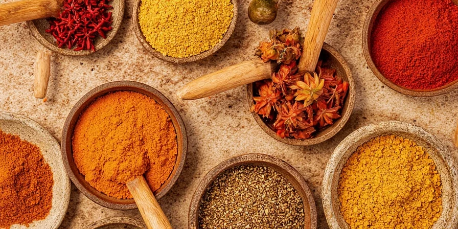 Colorful spices mixed together in a bowl