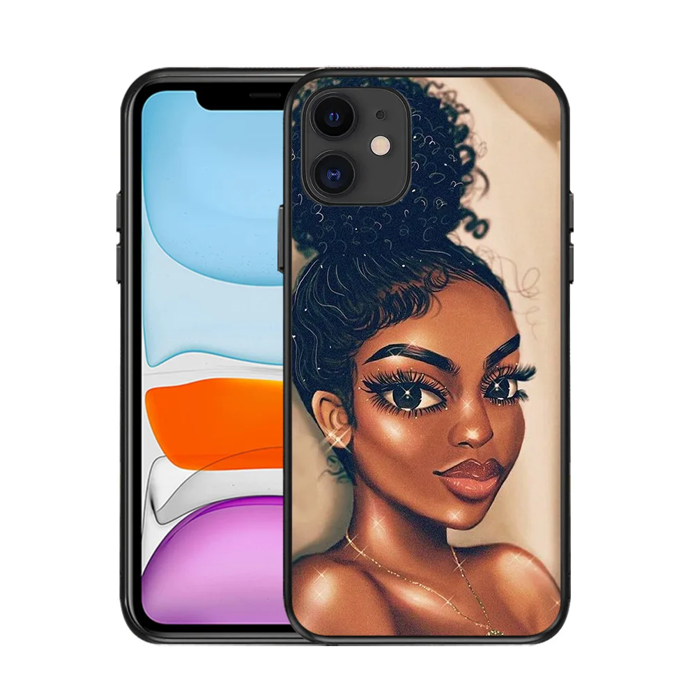 

Melanin black beautiful girl soft silicone phone case for iphone 6 7 8plus, for iphone pro max 11 gril case