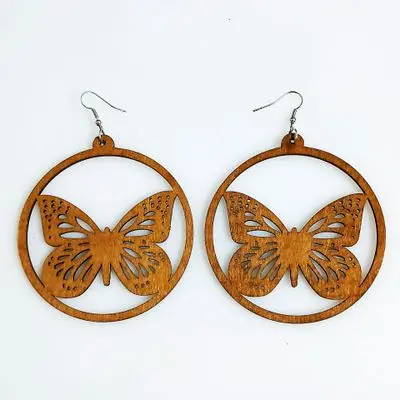 

New Exaggerate African Elephant Geometric Handmade Wooden Butterfly Earrings Bohemia Hollow Wooden Jewelry For Women, Shows as pictures