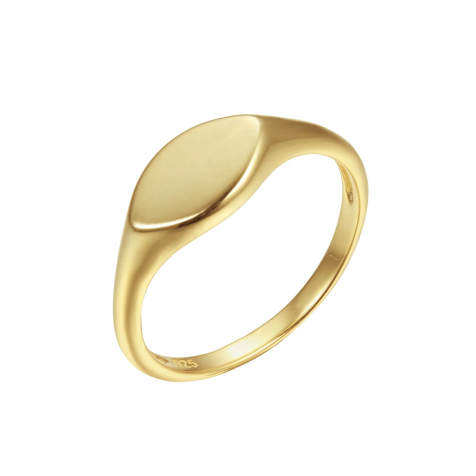 

Custom Women Fashion Jewelry Crest Oval Personalized Engraved 18K Gold Plated Sterling 925 Blank Plain Signet Silver Ring