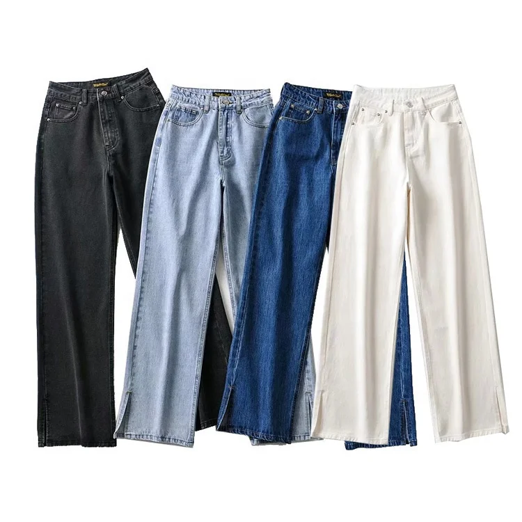 

Street boyfriend style high waist slim wide leg pants Autumn new style women's trousers trousers split stitching jeans