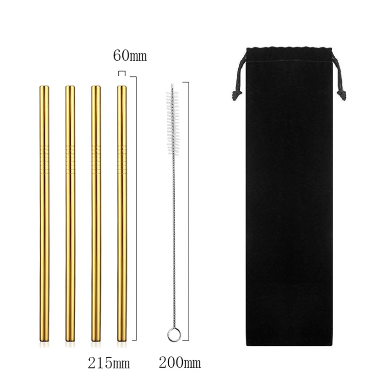 

Hongda Reusable 304 Travel Drinking Straw With Brush Portable Stainless Steel Straws Set, Silver, black, gold, rose gold, rainbow, blue, purple