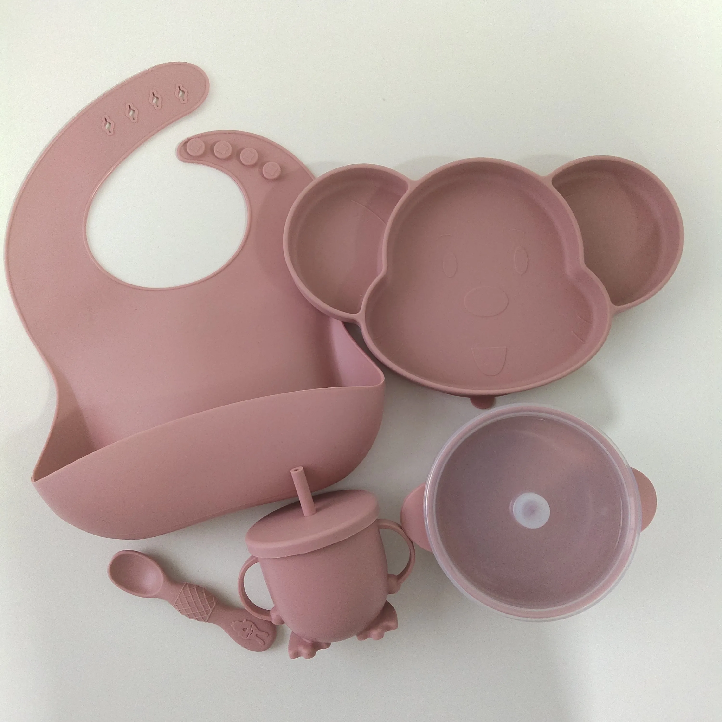 

Baby Feeding Set Can Be Put In The Microwave Silicon Baby Tableware Feeding Set Stain Resistant Baby Set, Pink, gray, sky blue
