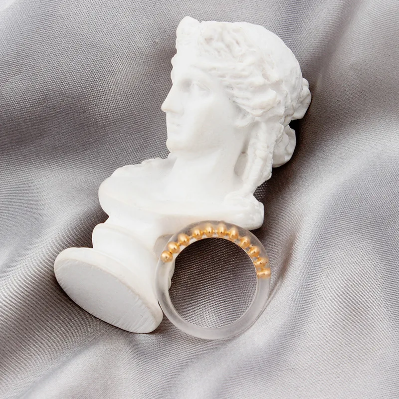 

OUYE 2021 New Japanese and Korean Personality Simple Resin Acrylic Ring Inner Bead Fashion Ring Women, Colorful