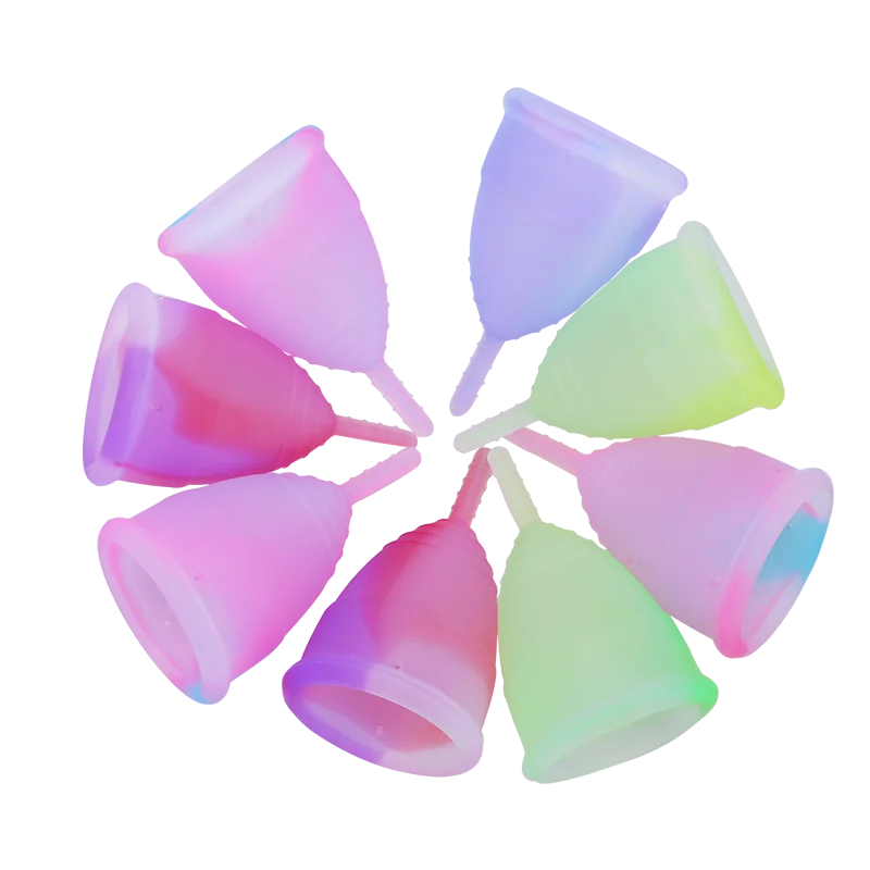 

menstrual period no leak no feeling comfortable Good Quality Medical silicone menstrual cup, Pink / lighybule/ white