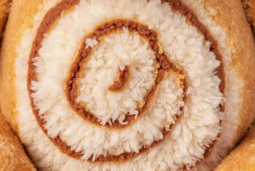 Close-up of cinnamon roll Build-A-Bear showing spiral fur pattern and icing detail